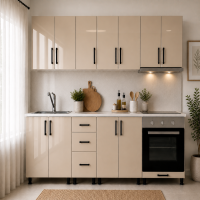 Bucatarie MDF lucios cappuccino 260 cm cu blat