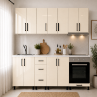 Bucatarie MDF lucios cream 260 cm cu blat