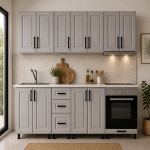 Bucatarie MDF infoliat gri 240cm cu blat
