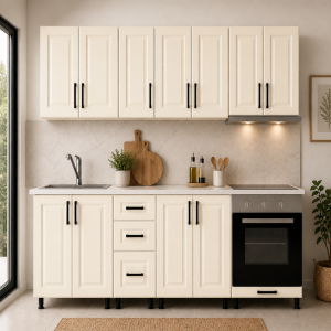 Bucatarie MDF infoliat ivoire 260 cm cu blat