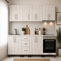 Bucatarie PAL stejar alb 260 cm cu blat