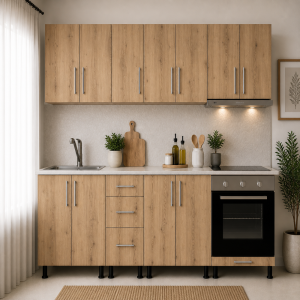 Bucatarie PAL stejar auriu 240 cm cu blat