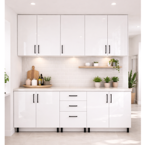 Mobilă Bucatarie 180cm cu blat MDF lucios alb