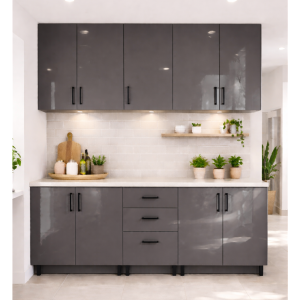 Mobilă Bucatarie 180cm cu blat MDF lucios antracit