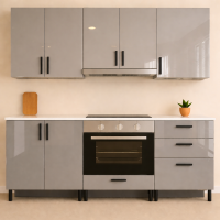Mobilă Bucatarie MDF Lucios Gri Ardezie 180 cm