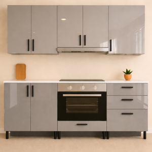 Mobilă Bucatarie MDF Lucios Gri Ardezie 180 cm