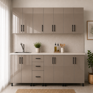 Bucatarie Lana MDF lucios cappuccino 260 cm cu blat