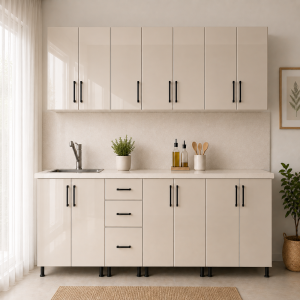 Bucatarie Lana MDF lucios cream 260 cm cu blat
