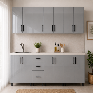 Bucatarie Lana MDF lucios gri 260 cm cu blat