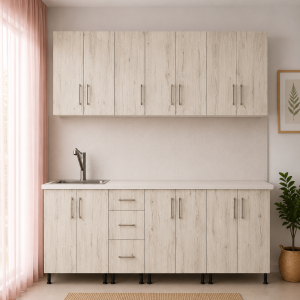 Bucatarie Lana PAL stejar alb 260 cm cu blat