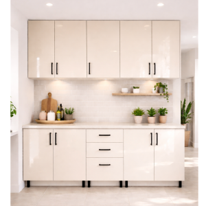 Mobilă Bucatarie 180cm cu blat MDF lucios crem