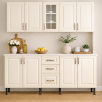 Mobilă Bucatarie MDF infoliat ivoire 180 cm cu vitrina