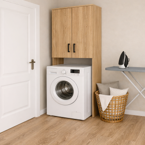 Dulap modern pentru mașina de spălat, 65x35x200 cm,pentru baie și spălătorie.