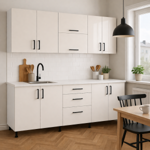 Bucătărie 180 cm MDF bianco Lucios cu blat