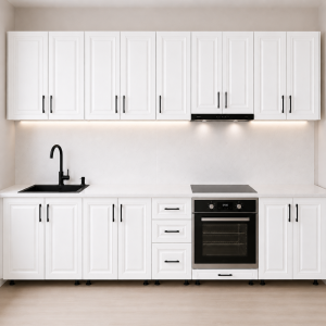 Bucatarie 320 cm MDF infoliat alb cu blat