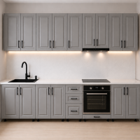 Bucatarie 320 cm MDF infoliat gri cu blat