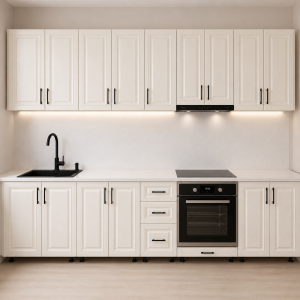 Bucatarie 320 cm MDF infoliat ivoire cu blat