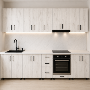 Bucatarie 320 cm PAL stejar alb cu blat