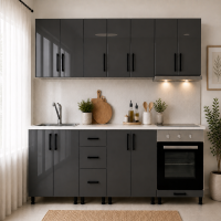 Bucatarie MDF lucios antrcit 260 cm cu blat