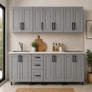 Bucatarie Lana MDF infoliat gri 240cm cu blat