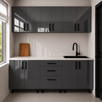 Bucatarie Lana 220 MDF lucios antracit cu blat